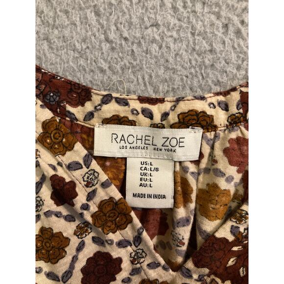 Rachel Zoe Top Large Oversized Slouchy V-Neck Peasant Floral Cottage Brown Cream - Picture 5 of 10